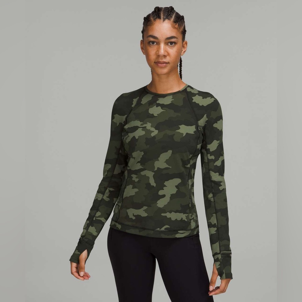 Lululemon Its Rulu Run Long Sleeve Shirt Camo Medium Olive Multi Size 8